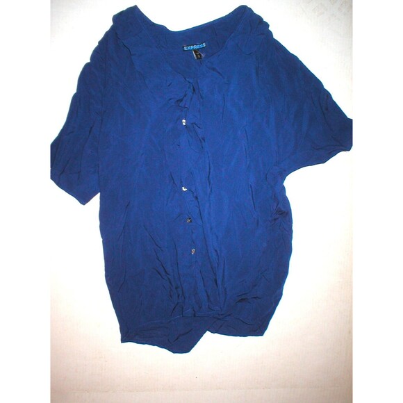 New Womens Express Top S Dark Navy Blue Small Nice Work School Blouse SS Viscose - Picture 7 of 9